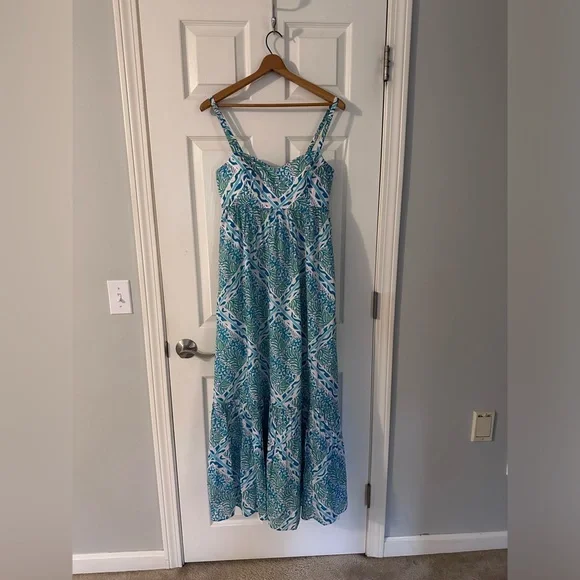 hiedi cotton maxi dress Lilly Pulitzer NWT Heidi Cotton Maxi Dress Prism Blue Good Greef Size 10